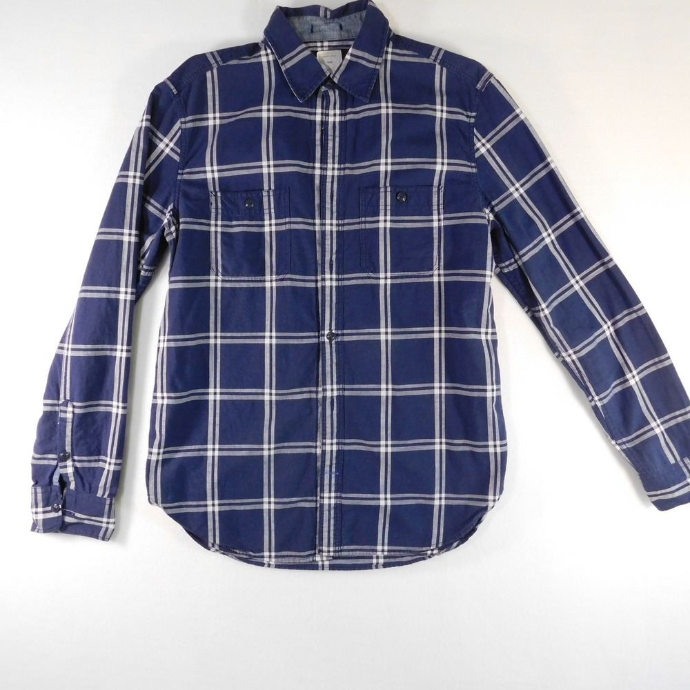 Gap Button Down Mens M Blue Plaid Long Sleeve Pocket Cotton Casual Shirt